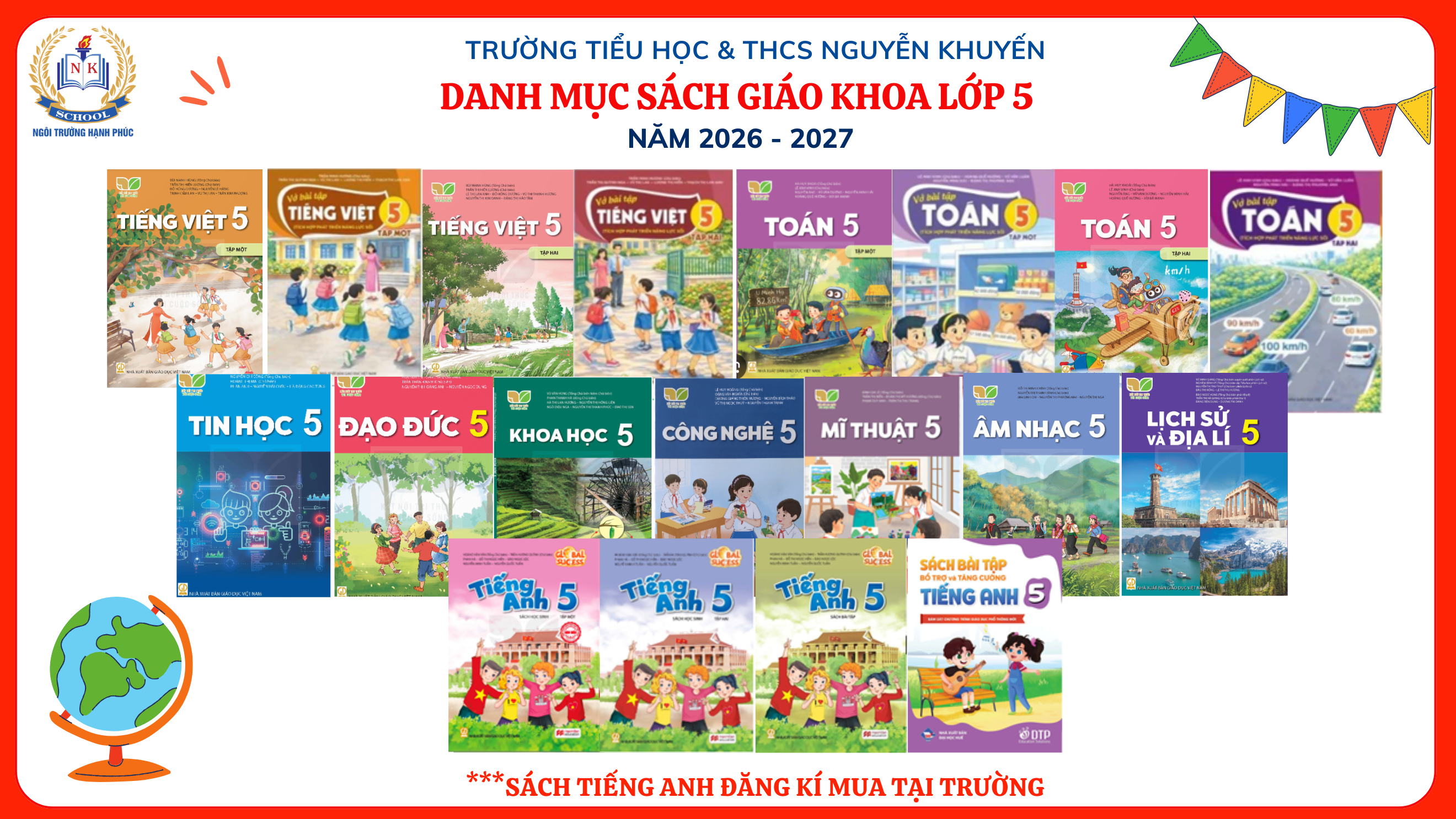 THÔNG BÁO DANH MỤC SÁCH GIÁO KHOA LỚP 5 NĂM HỌC 2026 - 2027